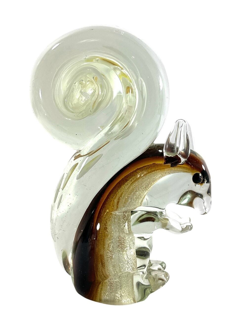 Dynasty Art glass squirrel Paperweight Hand Blown Swirl Bubbles 6.5" Numbered